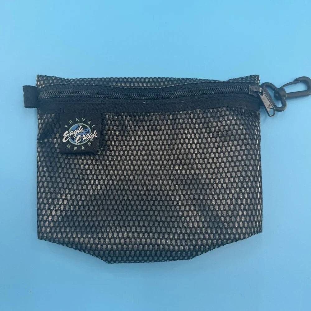 Eagle Creek Pack‑It Mesh Pouch Travel Organizer Black Zip Bag with Clip. Intact!